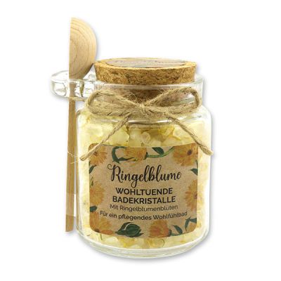 Bath salt 300g in a glass jar with a wooden spoon "feel-good time", Marigold 