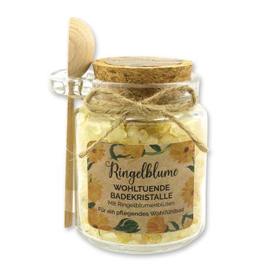 Badesalz 300g im Glas mit Holzlöffel "Wohlfühlzeit", Ringelblume 