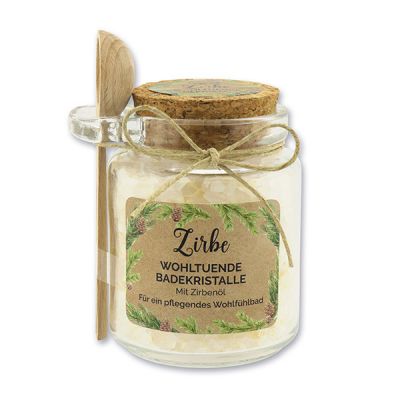 Bath salt 300g in a glass jar with a wooden spoon "feel-good time", Swiss pine 