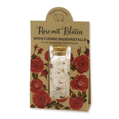 Bath salt rough 40g in a glass jar with a cork "feel-good time", Rose with petals 