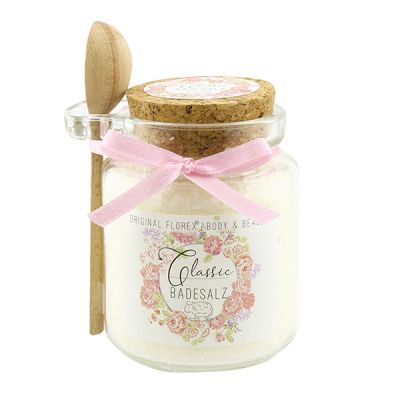 Bath salt 300g in a glass jar with a wooden spoon, Classic 