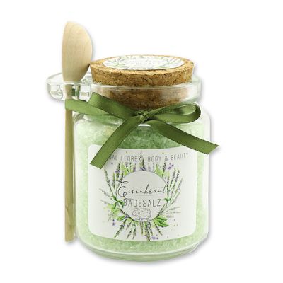 Bath salt 300g in a glass jar with a wooden spoon, Verbena 