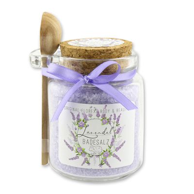 Bath salt 300g in a glass jar with a wooden spoon, Lavender 