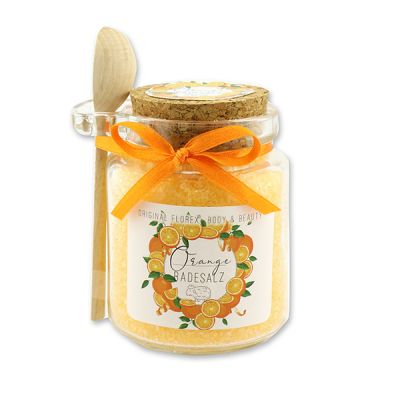 Bath salt 300g in a glass jar with a wooden spoon, Orange 