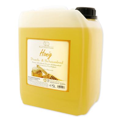Shower- & foam bath with organic sheep milk refill 5L in a canister, Honey 