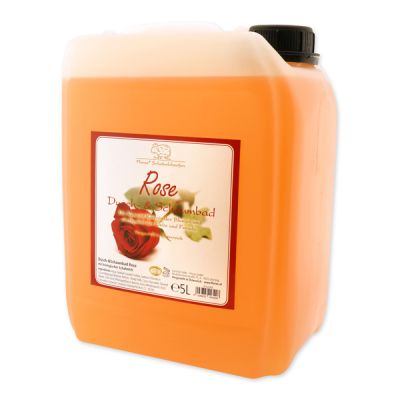 Shower- & foam bath with organic sheep milk refill 5L in a canister, red Rose 