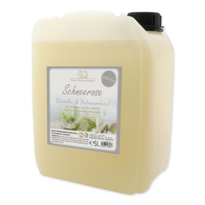 Shower- & foam bath MILKY with organic sheep milk refill 5L in a canister, Christmas rose white 