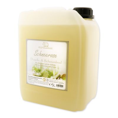 Shower- & foam bath with organic sheep milk refill 5L in a canister, Christmas rose white 