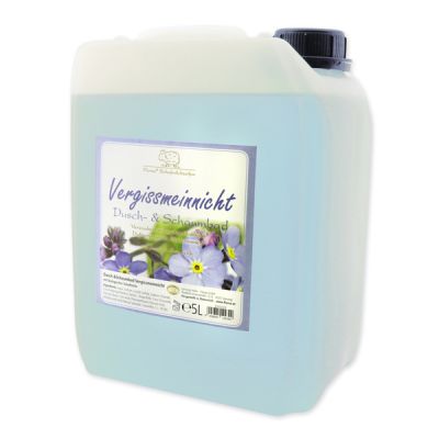 Shower- & foam bath with organic sheep milk refill 5L in a canister, 'Forget-me-not' 