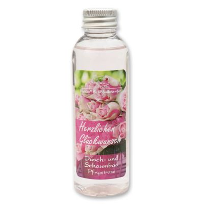 Shower- and foam bath with sheep milk 75ml "Herzlichen Glückwunsch", Peony 