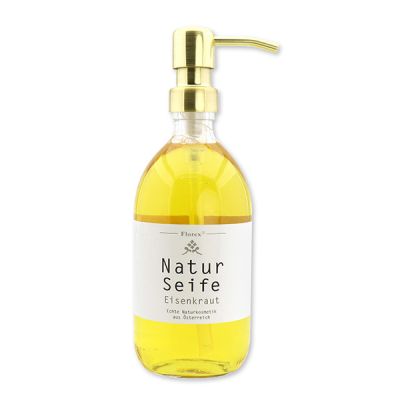 Real liquid natural soap with sheep milk 500ml in a glass bottle with a metal pump gold, Verbena 