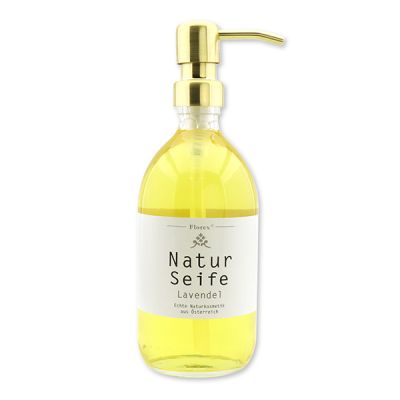 Real liquid natural soap with sheep milk 500ml in a glass bottle with a metal pump gold, Lavender 