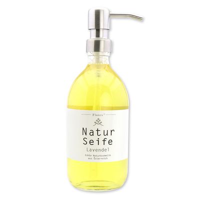 Real liquid natural soap with sheep milk 500ml in a glass bottle with a metal pump silver, Lavender 