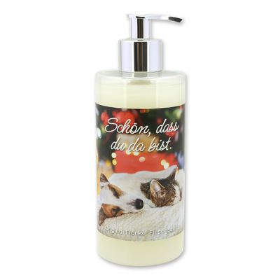 Liquid sheep milk soap 400ml in a dispenser "Schön, dass du da bist", Classic 