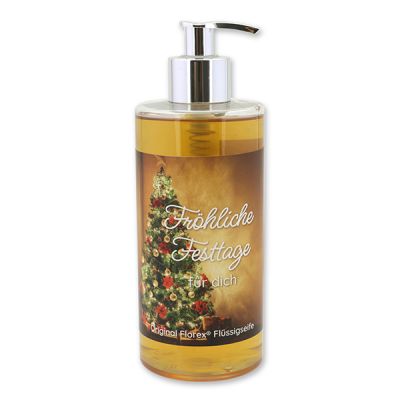 Liquid sheep milk soap 400ml in a dispenser "Fröhliche Festtage für dich", Swiss pine 