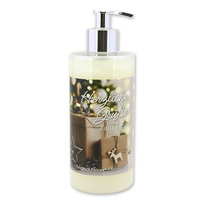 Liquid sheep milk soap 400ml in a dispenser "Herzliche Grüße zum Fest", Classic 