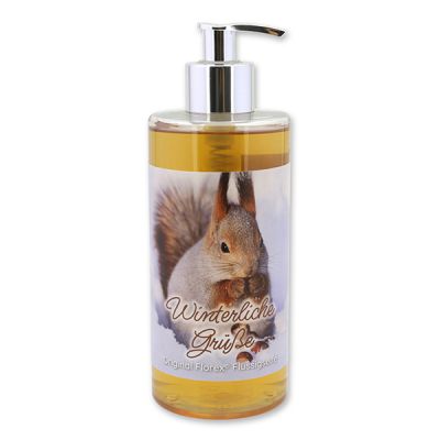 Liquid sheep milk soap 400ml in a dispenser "Winterliche Grüße", Swiss pine 