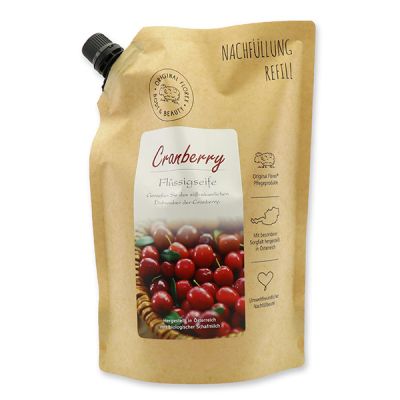 Flüssigseife mit biologischer Schafmilch 1L im Nachfüll-Beutel, Cranberry 