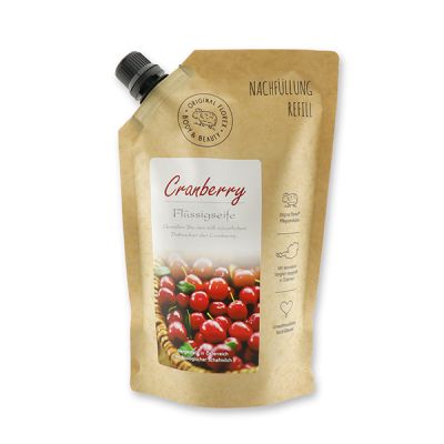 Flüssigseife mit biologischer Schafmilch 500ml im Nachfüll-Beutel, Cranberry 