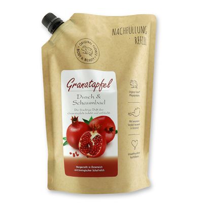 Shower- & foam bath with organic sheep milk 1L in a refill-bag, Pomegranate 