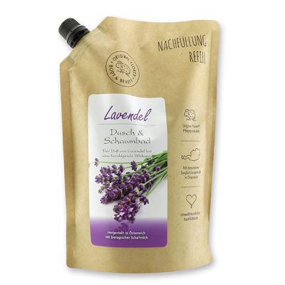 Dusch- & Schaumbad mit biologischer Schafmilch 1L im Nachfüll-Beutel, Lavendel 