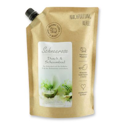 Shower- & foam bath with organic sheep milk 1L in a refill-bag, Christmas rose white 