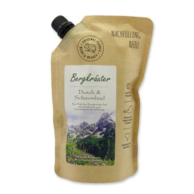 Dusch- & Schaumbad mit biologischer Schafmilch 500ml im Nachfüll-Beutel, Bergkräuter 