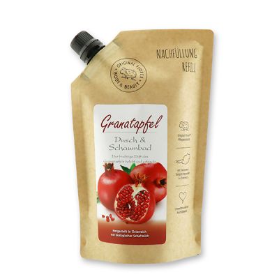 Dusch- & Schaumbad mit biologischer Schafmilch 500ml im Nachfüll-Beutel, Granatapfel 