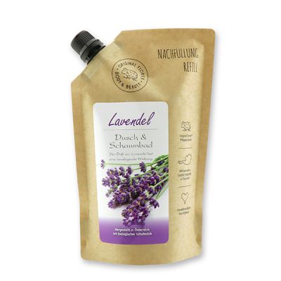 Shower- & foam bath with organic sheep milk 500ml in a refill-bag, Lavender 