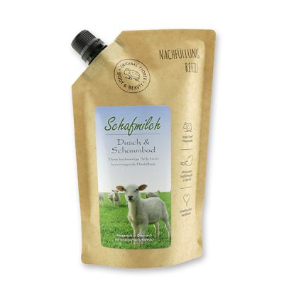 Dusch- & Schaumbad mit biologischer Schafmilch 500ml im Nachfüll-Beutel, Classic 