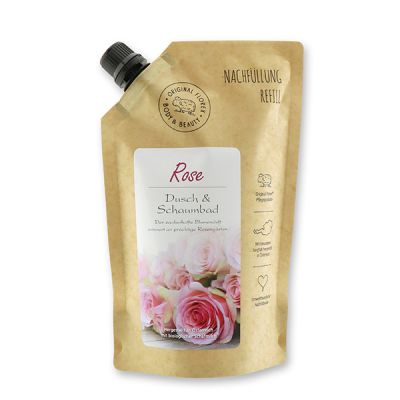 Shower- & foam bath with organic sheep milk 500ml in a refill-bag, Rose 