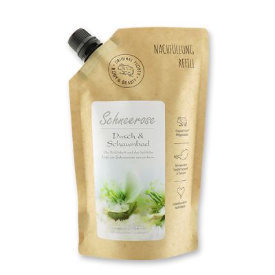 Shower- & foam bath with organic sheep milk 500ml in a refill-bag, Christmas rose white 