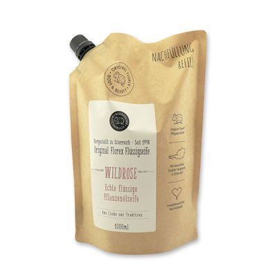 Real liquid vegetable oil soap with sheep milk 1l in a refill-bag "Love for tradition", Wild rose 