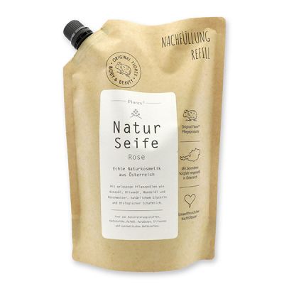 Real liquid natural soap with sheep milk 1l in a refill-bag, Rose 