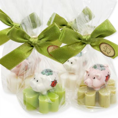 Sheep milk soap cloverleaf midi 25g decorated with lucky charm pig in cellophane, sorted 