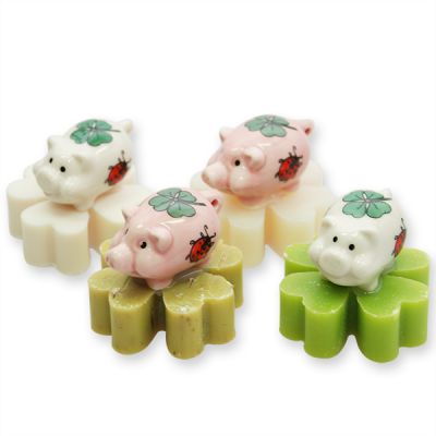 Sheep milk soap cloverleaf midi 25g decorated with lucky charm pig, sorted 