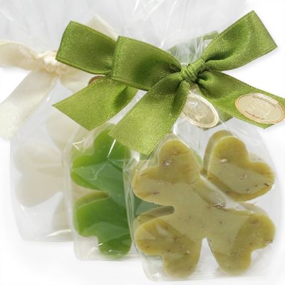 Sheep milk soap cloverleaf 25g in cellophane, Cassic/pear/verbena 