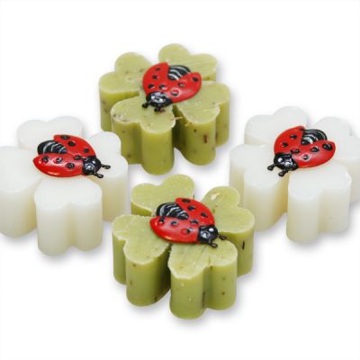 Sheep milk cloverleaf soap 14g decorated with a ladybug, Classic/verbena 