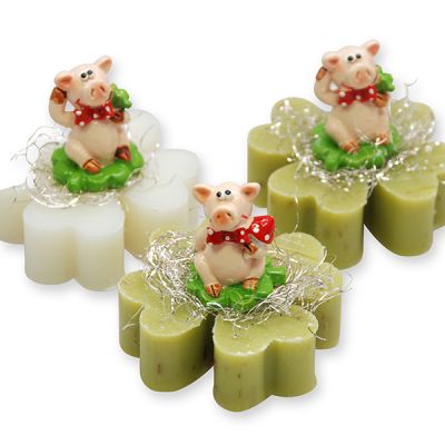 Sheep milk cloverleaf soap 25g decorated with a pig, Classic/verbena 