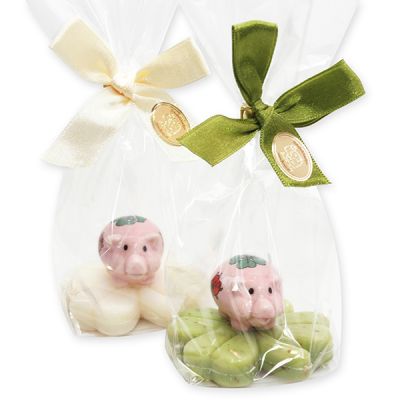 Sheep milk cloverleaf soap 32g decorated with a pig in a cellophane, Classic/verbena 
