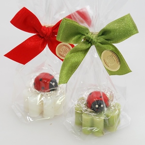 Sheep milk cloverleaf soap 14g decorated with a ladybug in a cellophane, Classic/verbena 