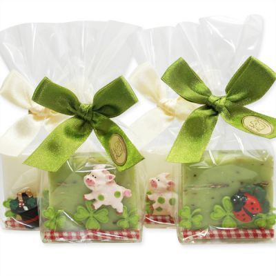 Sheep milk quadrat soap 35g decorated with a lucky charm in a cellophane, Classic/verbena 
