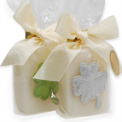 Sheep milk guest soap 25g decorated with a cloverleaf in a cellophane, Classic 