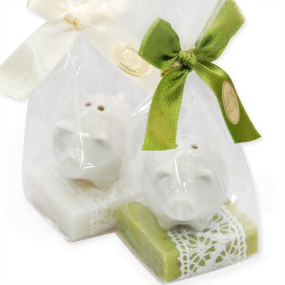 Sheep milk soap 35g decorated with a pig in a cellophane, Classic/verbena 