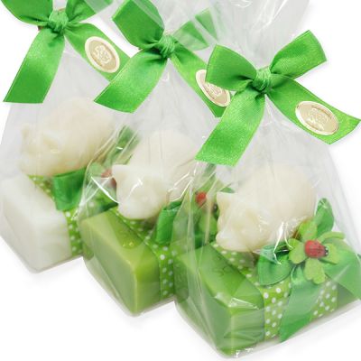 Sheep milk soap 100g decorated with a soap pig 40g in a cellophane, Classic/pear/apple 