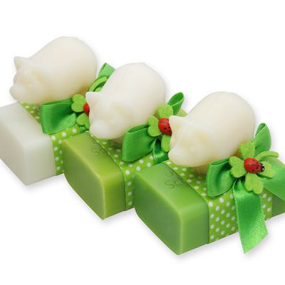 Sheep milk soap 100g decorated with a soap pig 40g, Classic/pear/apple 