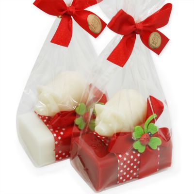 Sheep milk soap 100g decorated with a soap pig 40g in a cellophane, Classic/pomegranate 