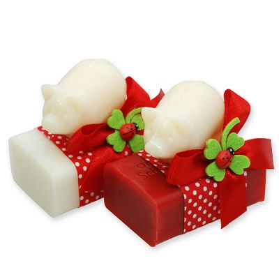 Sheep milk soap 100g decorated with a soap pig 40g, Classic/pomegranate 