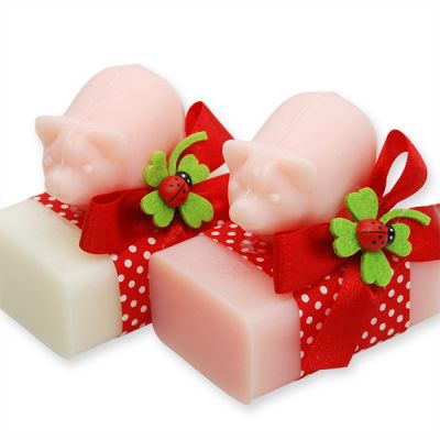 Sheep milk soap 100g decorated with a soap pig 40g, Classic/peony 