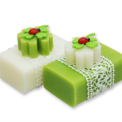 Sheep milk soap 100g decorated with a soap cloverleaf 14g, Classic/pear 